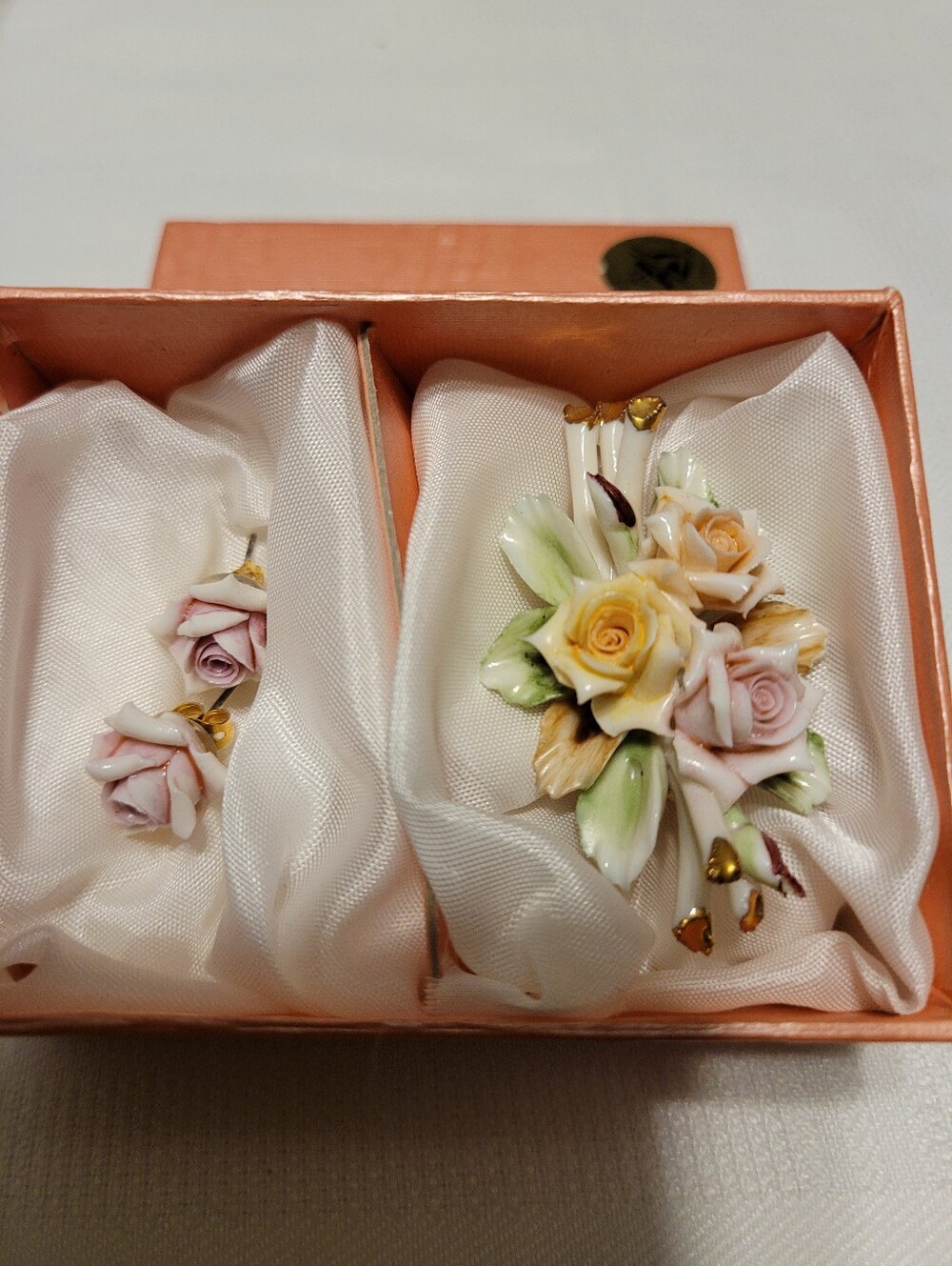 Capodimonte Vintage Brooch Fine Porcelain With Matching Rose Earrings